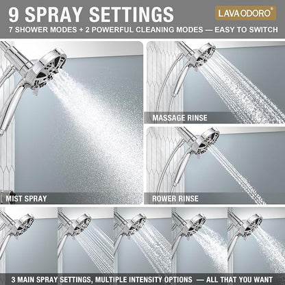 Handheld Shower Head with Magnetic Docking System | 9-Function High Pressure Detachable Shower Head, 5-inch Showerhead with 72 Inch Hose, Remote Dock, Chrome, SH180-C-D