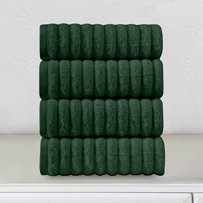 Elegant Comfort Luxury 100% Turkish Cotton Corduroy Ribbed 4 Pack Hand Towel Set 16 x 28 Inch - Absorbent, Super Soft, Quick Dry, Premium Towels for Bathroom, Gym, Spa and Hotel Use, Hunter Green
