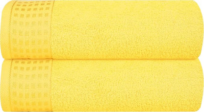 GLAMBURG 100% Cotton 2 Pack Oversized Bath Towel Set 28x55 Inches, Ultra Soft Highly Absorbant Compact Quickdry & Lightweight Large Bath Towels, Ideal for Gym Travel Camp Pool - Lime Yellow