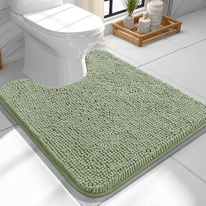 OLANLY Toilet Rugs U-Shaped 24x24, Soft Absorbent Chenille Contour Rugs | Sage Green, Quick-Drying Rubber Backing, Machine Washable Non-Slip Shaggy Bathroom Mat for Toilet, Home Decor Accessories