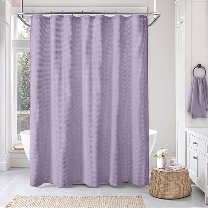 Waffle Weave Shower Curtain - Lavender Cotton Fabric Texture Heavyweight Shower Curtains for Bathroom,Washable,72Wx72L
