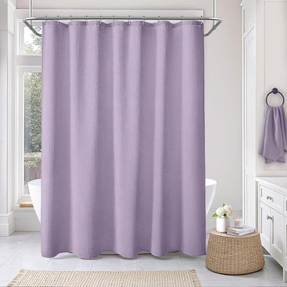 Waffle Weave Shower Curtain - Lavender Cotton Fabric Texture Heavyweight Shower Curtains for Bathroom,Washable,72Wx72L