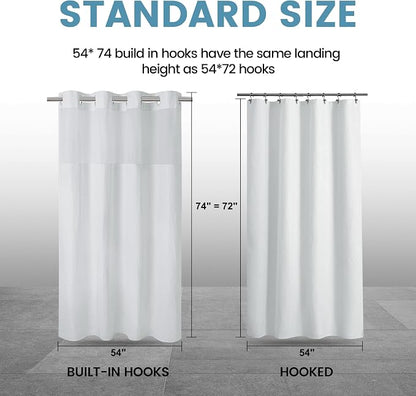 EUTXL Heavyweight No Hook Shower Curtain with Liner, White, 54x74 | Snap in Liner, Thick Waffle Fabric, Hotel Quality, Corner Magnets, Waterproof & Washable