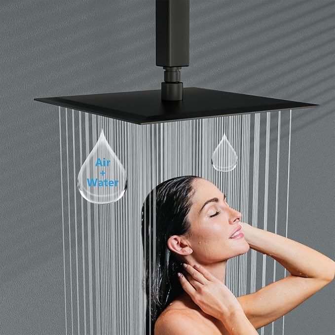 Lordear Rain Shower Heads High Pressure, Rainfall Showerhead for Bathroom Fixed Mount, 16 Inch Large Square High Flow Shower Head (Matte Black)