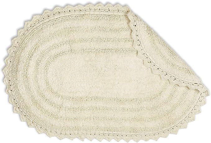 DII Crochet Collection Reversible Bath Mat, Large Oval, 21x34, Off White