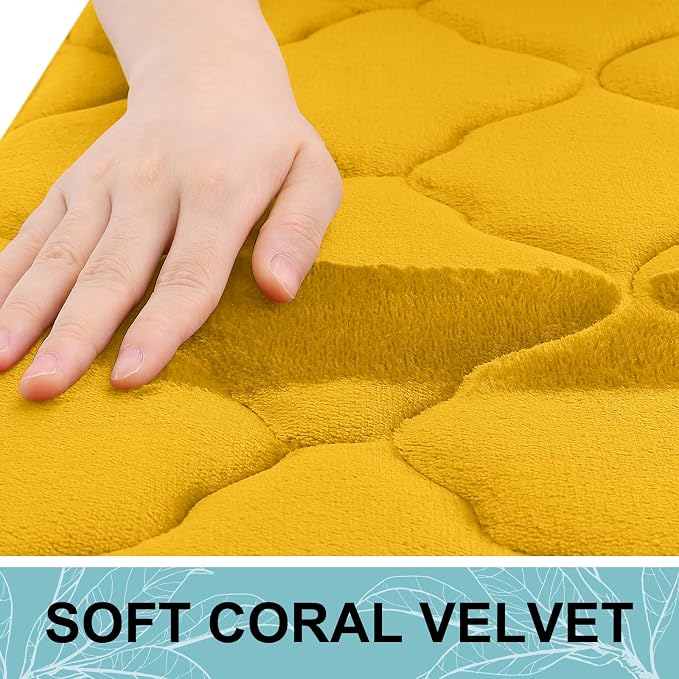 OLANLY Memory Foam Bath Mat Rug 59x24, Ultra Soft and Absorbent Bathroom Rugs, Non-Slip, Comfortable, Machine Washable Bath Carpet for Bathroom Floor, Tub, Shower and Home Decor Accessories, Yellow