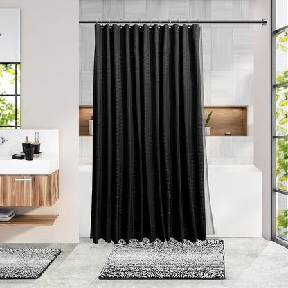 Clara Clark Bathroom Accessories Set - 27PC Bathroom Set with Adhesive Corner Shower Caddy Hanging, Bathroom Sets with Shower Curtain and Rugs, Ombre Black Shower Curtain Set with Bathroom Trash Can | 27 Piece Ombre Black Bathroom Sets with Shower Curt...