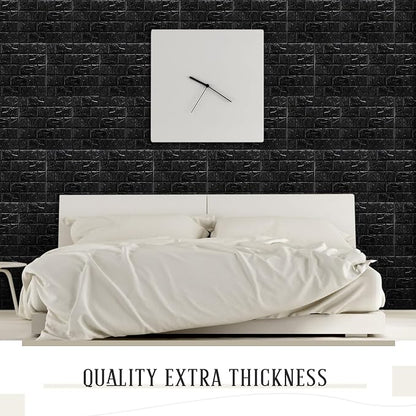 30 Pcs 3D Wall Panels Peel and Stick Wallpaper Foam, Black | Faux Brick Stone Tiles, Covering 28.8-48.4 Sq ft, Self Adhesive Waterproof Panels for Bedroom Living Room Kitchen Walls