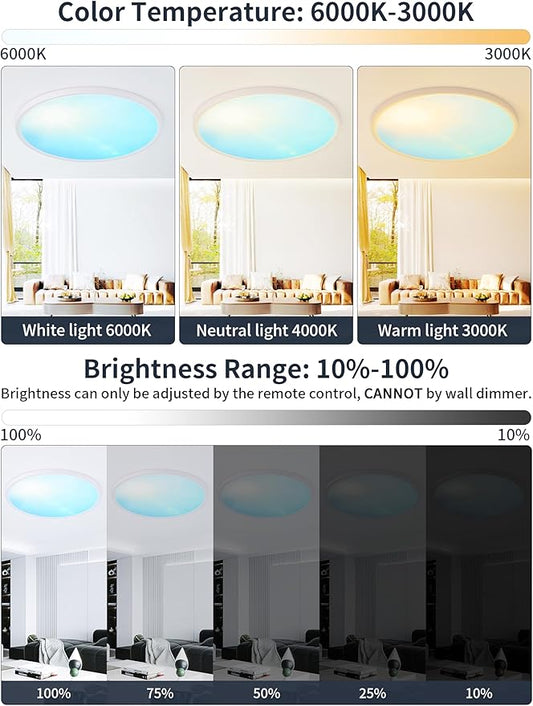 20 Inch Flush Mount Ceiling Light with Blue Sky Cover, Dimmable Ceiling Lamp with Remote, 42W LED Lighting Fixtures Sunlight Effect, Modern Slim Design for Classroom Bedroom Living Room, Round White