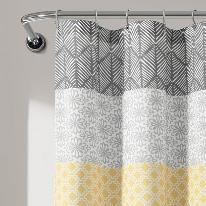 Lush Decor Bohemian Stripe Shower Curtain, 72" W x 72" L, Yellow & Gray - Bathroom Curtain - Striped Shower Curtain - Boho Decor - Fabric Shower Curtains