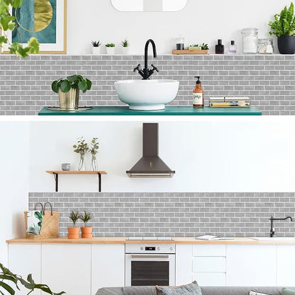 12-Sheet Grey Peel and Stick Wallpaper, Subway Tile 6''x12'' Self Adhesive Wall Tiles Waterproof PVC Stick on Backsplash Vinyl Decorative Tiles Stickers for Kitchen Bathroom