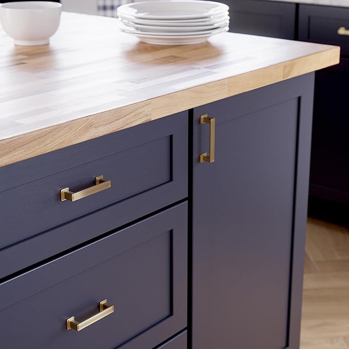 Franklin Brass 10 Pack Champagne Bronze Gold Cabinet Handles 3 inch (76mm) Kitchen Cabinet Handles and Drawer Pulls for Cupboards and Dressers | Recessed Square