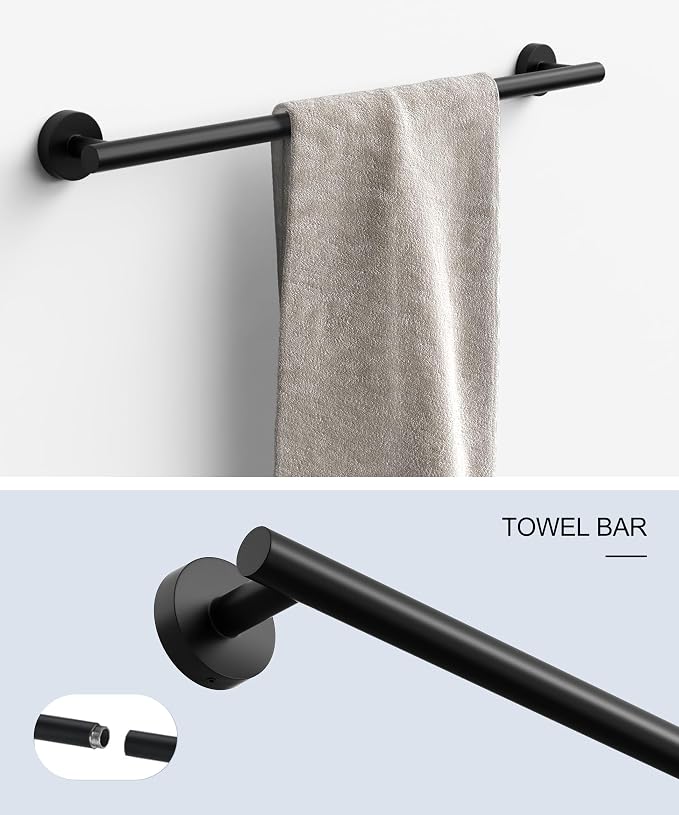 Matte Black Bathroom Hardware Accessories Set 5 Pcs SUS304 Stainless Steel | Towel Rack and Toilet Paper Holder Set 26 Inch Towel Bar Set Wall Mounted by HOMEMYSTIQUE