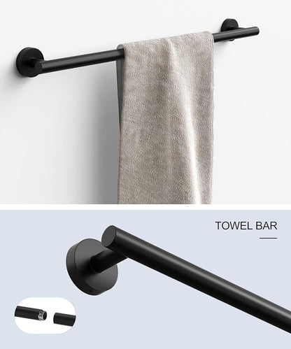 Matte Black Bathroom Hardware Accessories Set 5 Pcs SUS304 Stainless Steel | Towel Rack and Toilet Paper Holder Set 26 Inch Towel Bar Set Wall Mounted by HOMEMYSTIQUE