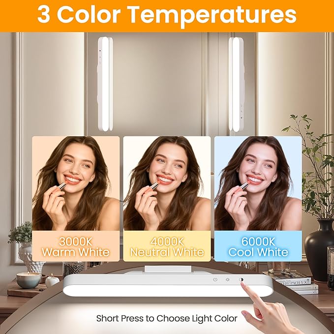 Wireless Makeup Light Bar, Rechargeable Vanity Lights for Mirror with 3 Color Modes, Bathroom Magnetic Stick on Mirror Light, Gift for Women
