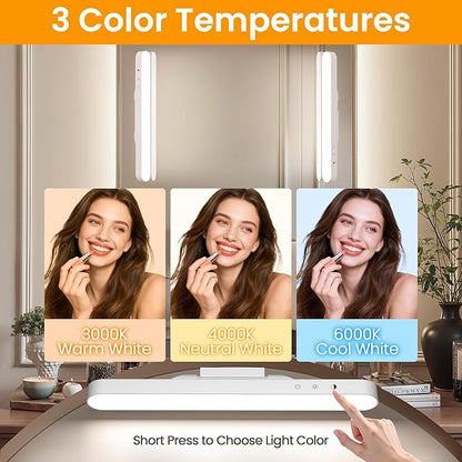 2 Pack Wireless Makeup Light Bar, Rechargeable Vanity Lights for Mirror with 3 Color Modes, Bathroom Magnetic Stick on Mirror Light, Gift for Women