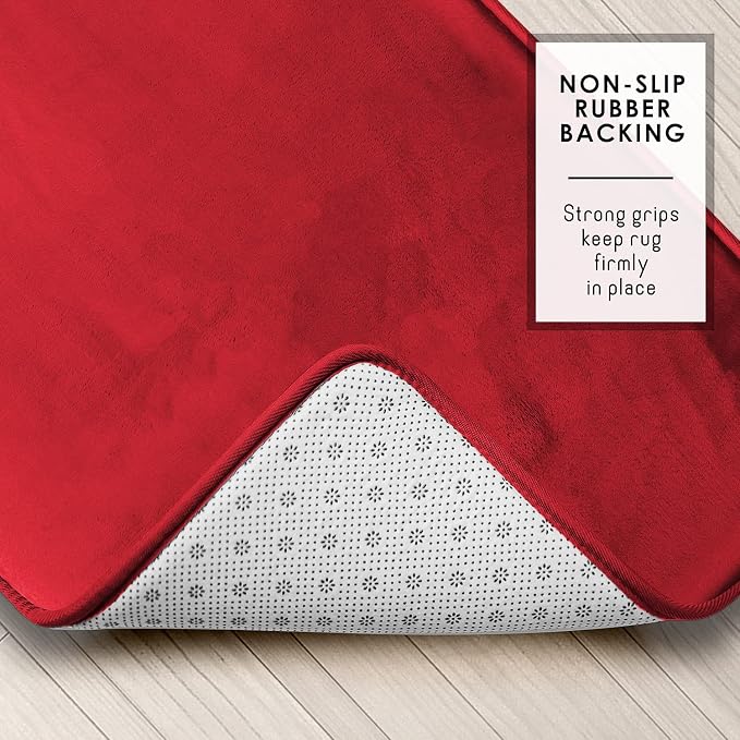 Clara Clark 2 Piece Bathroom Rugs Bath Mat Set, Velvet Memory Foam Bath Mats for Bathroom - Non-Slip, PVC Backing Bath Rugs, Washable - Dries Quickly, Burgundy