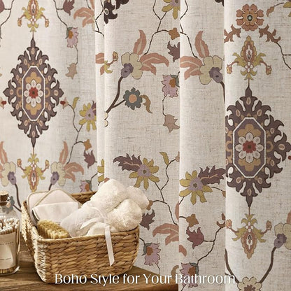 Boho Floral Shower Curtain, Vintage Cottage Core Shower Curtains for Bathroom, 72Wx72H Inch