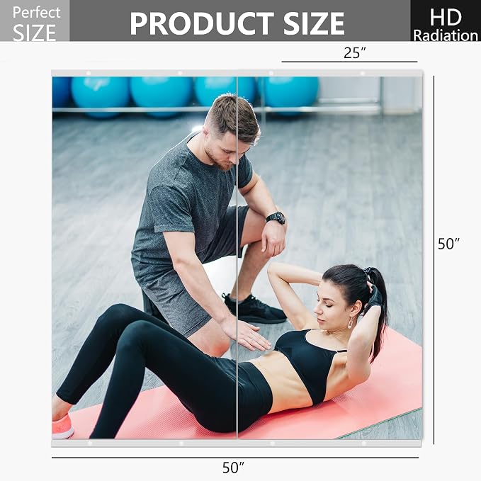 Home Gym Mirror for Wall, 50x25x2PCS Frameless Full Length Mirror, Silver | HD Shatterproof Glass, Easy Wall Mount, Large Body Mirrors for Home Gym, Workout, Bedroom, Garage