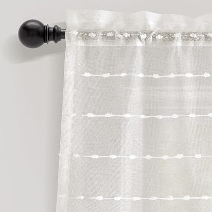 Lush Decor Farmhouse Textured Sheer Window Curtain Valance, 52"W x18"L, White