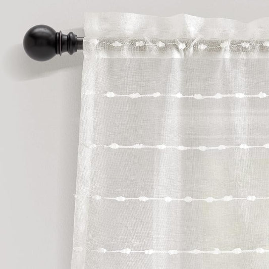 Lush Decor Farmhouse Textured Sheer Window Curtain Valance, 52"W x18"L, White