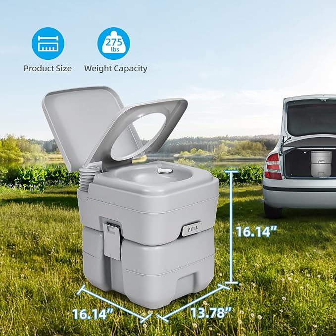 YITAHOME Portable Toilet Travel 5.3 Gallon RV Potty | Detachable Tank, Double Outlet Water Spout, for Camping, Boating, Hiking, Trips, Gray
