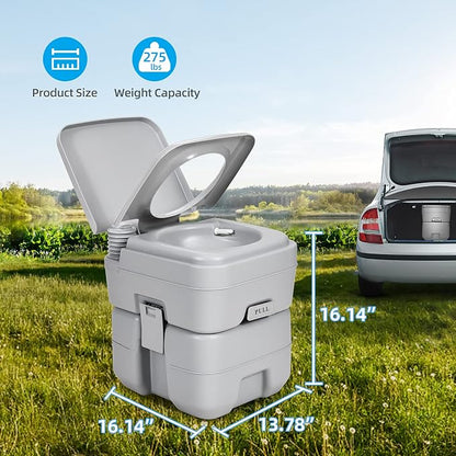 YITAHOME Portable Toilet Travel 5.3 Gallon RV Potty | Detachable Tank, Double Outlet Water Spout, for Camping, Boating, Hiking, Trips, Gray