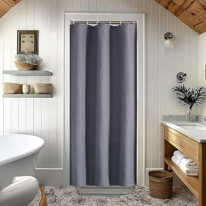 OVZME Stall Fabric Shower Curtain Set - 36x72, Waffle Weave 230GSM Heavy Duty Small Stall Shower Curtains for Narrow Stall Size, Machine Washable Bath Curtain with 12 Plastic Hooks, 36x72 Inch, Grey