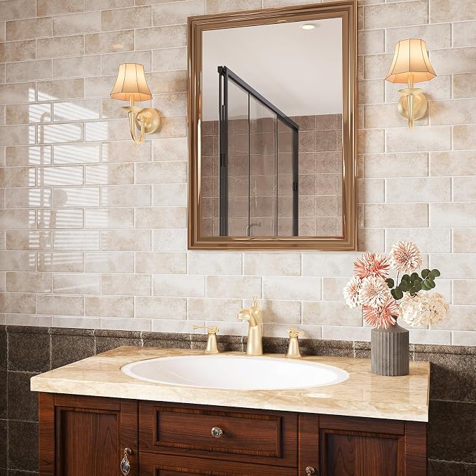 VEELIKE Beige Peel and Stick Backsplash Tile for Kitchen Wall Waterproof Self Adhesive Subway Tile Backsplash 12''x12'' 6 Sheets Renter Friendly Back Splash Stick on Tiles for Bathroom Laundry Room
