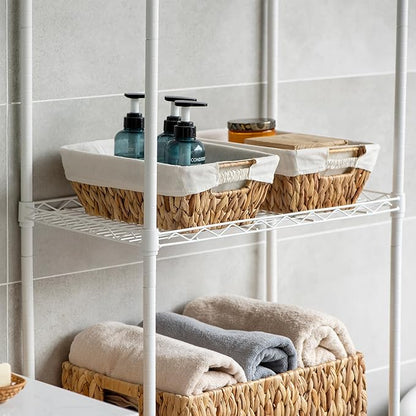 Wicker Storage Baskets with Liners, Water Hyacinth Storage Baskets with Built-in Handles Handwoven Shelf Baskets Storage Boxes Organizers for Clothes/Dresser/Bathroom/Shelves/Towels, 2 Pack