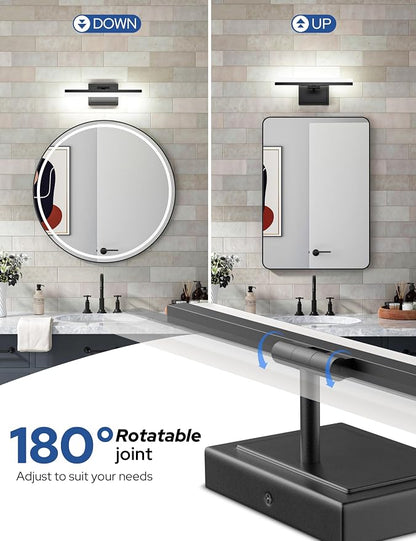 VOLISUN Modern Bathroom Vanity Light 15.7 inch, 20W Dimmable 5CCT Led Bathroom Light Fixture Over Mirror, Black Bar Vanity Light for Bathrooms Mirror Cabinets Bedroom-ETL Certificated