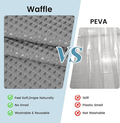 SORTTO No Hook Shower Curtain with Snap in Liner Set Waffle Shower Curtain for Bathroom Hotel Style Fabric Waterproof Inner Liner，71" W x 77" H, Grey