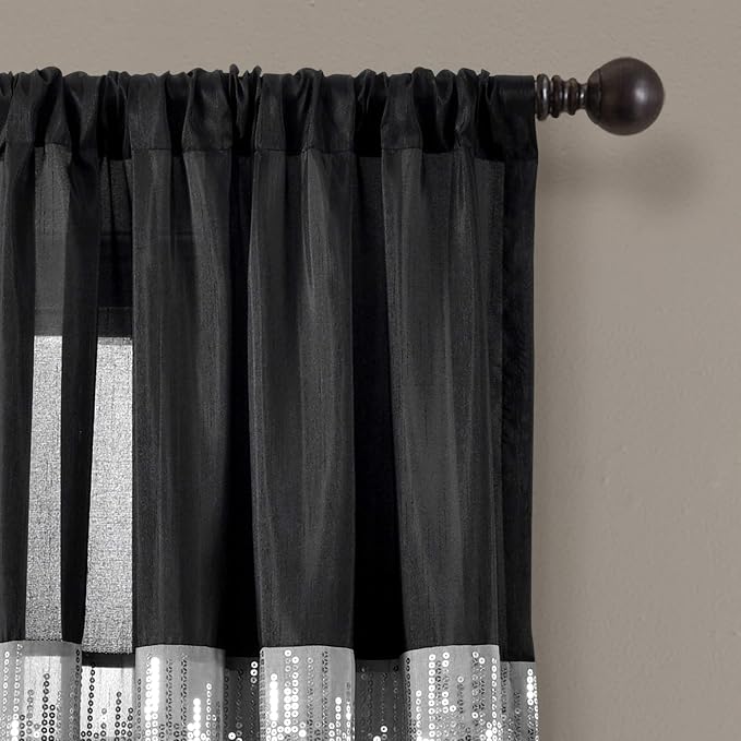 Lush Decor Night Sky Window Curtain Panel, Single 42"W x 95"L Black & Gold - Sequin Backdrop Curtain - Room Darkening Curtains For Bedroom - Glam Decor
