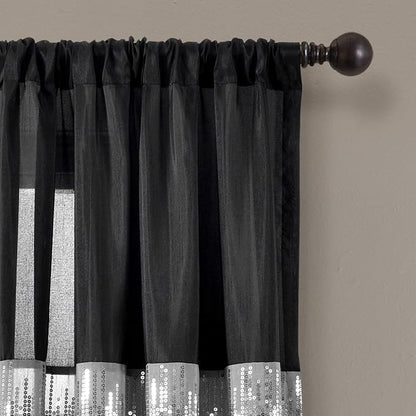 Lush Decor Night Sky Window Curtain Panel, Single 42"W x 95"L Black & Gold - Sequin Backdrop Curtain - Room Darkening Curtains For Bedroom - Glam Decor
