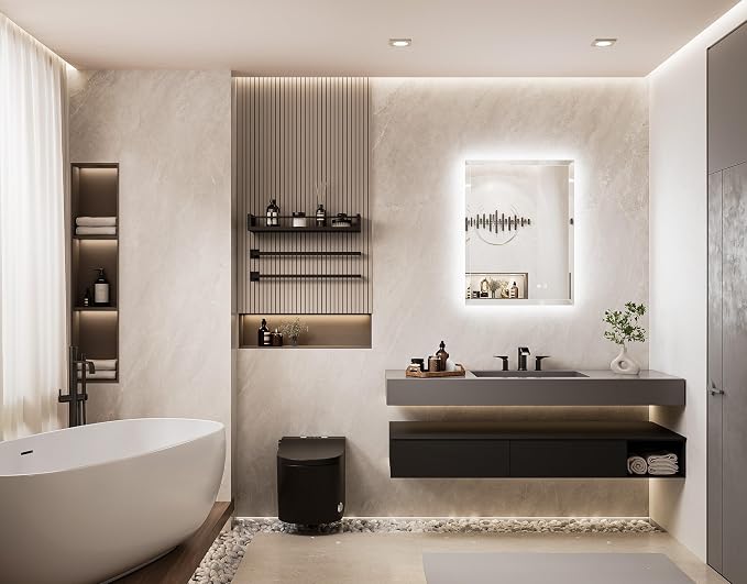 24 x 32 LED Mirror Backlit, Beveled Bathroom Mirror Backlight, Safe Tempered Glass, 3 Color Temperature, Defogger, Adjustable Brightness, Smart Bathroom Mirror, Lighted Vanity Mirrors for Wall