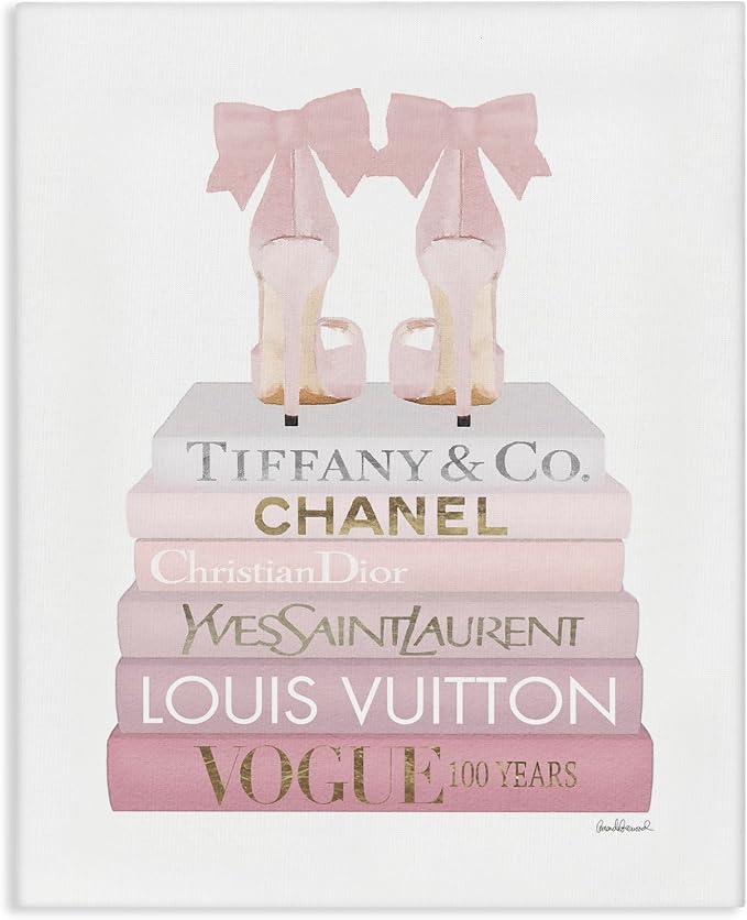 Chic Shoes Glam Bookstack Fashion, 24 x 30 Inch Canvas Wall Art | Stupell Industries · By Amanda Greenwood · Ready to hang · Chic gift for fashion lovers · Made in USA