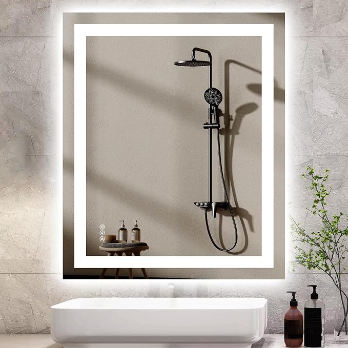 Hivone 30"X36" LED Bathroom Mirror with Lights, Anti-Fog, Dimmable, Backlit + Front Lit, Smart Bathroom Vanity Mirror, Memory Function, Shatterproof, Tempered Glass (Horizontal/Vertical)