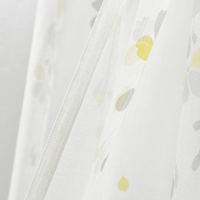 Lush Decor Weeping Flower Sheer Window Curtain Panels, Pair, 38" W x 84" L + 2" Header, Yellow & Gray - Sheer Curtains - Farmhouse Decor - Floral Curtains for Living Room, Bedroom & Dining Room
