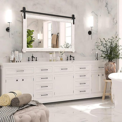 Besdomus Large Bathroom Farmhouse Mirror: 42"x28" White Barn Door Farmhouse Solid Cedar Wood Frame - Rustic Wall Mounted Mirror for Entryway/Living Room/Bathroom Redo - Home Decor for Housewife
