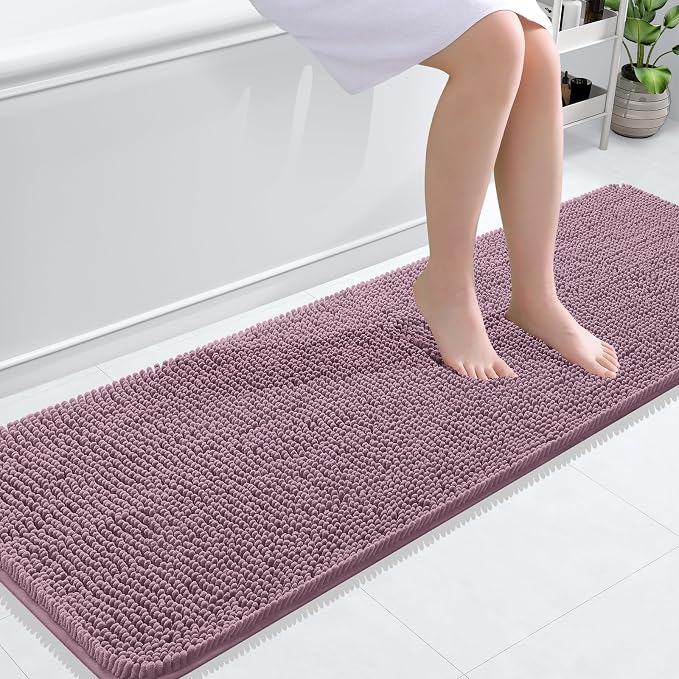 OLANLY Bathroom Runner Rugs 59x20, Extra Soft Absorbent Chenille Bath Rugs | Deep Plum, Quick-Drying Rubber Backing, Washable Long Bath Mat for Bathroom Floor, Tub and Shower, Home Decor Accessories
