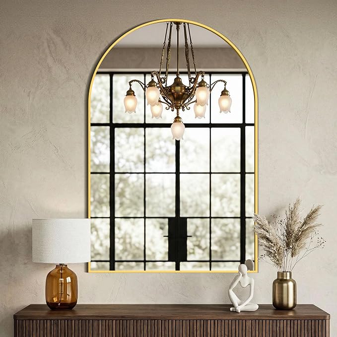 AMOISE Arched Bathroom Mirror for wall, 2 Pack 36"x24" Vanity Mirror, Gold | Metal Frame, HD Glass, Over Sink Mirror for Bathroom, Entryway, Living Room & Bedroom