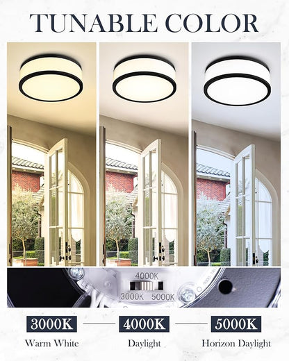 LED Flush Mount Ceiling Light, 15 inch, 24W Dimmable 3000K 4000K 5000K Matte Black Modern Round Ceiling Light Fixture for Kitchen, Hallway, Bathroom, Stairwell, LMS-054