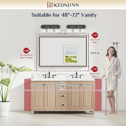 Keonjinn 48 x 30 Inch Brushed Nickel Bathroom Mirrors for Over Sink | Metal Frame, Rectangular Mirrors for Wall, Anti Rust, Rustic Bathroom Vanity Mirror, Safety HD Tempered Glass, Square Corner