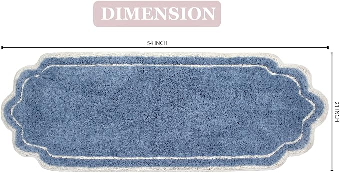 Home Weavers Allure Collection 100% Cotton Tufted Bathroom Rug, Soft and Absorbent Bath Rugs, Non-Slip Bath Carpet, Machine Wash Dry Bath Mats for Bathroom Floor, 21"x54" Runner, Blue