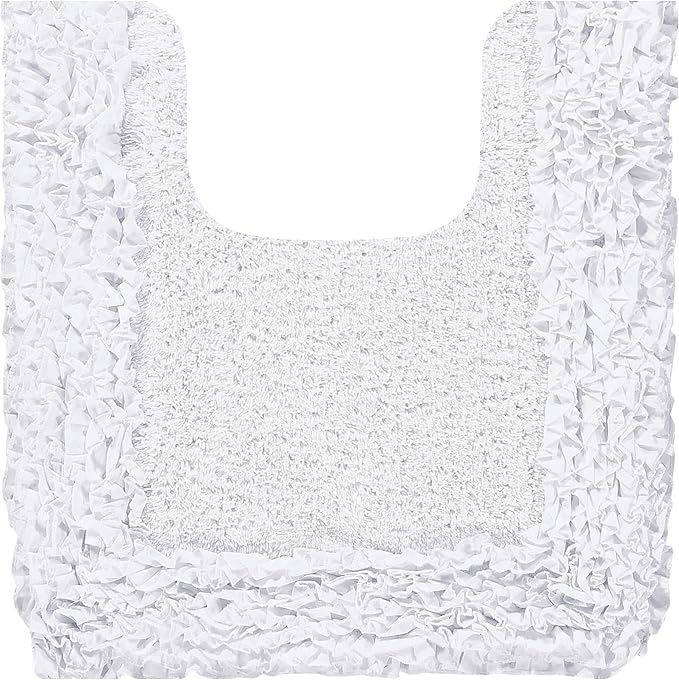 Better Trends Toilet Rugs U Shaped 100% Cotton, Non-Slip Washable 20" x 20" Rug Soft for Bathroom Floor Decor, Water Absorbent, Contour White Shaggy Border Collection