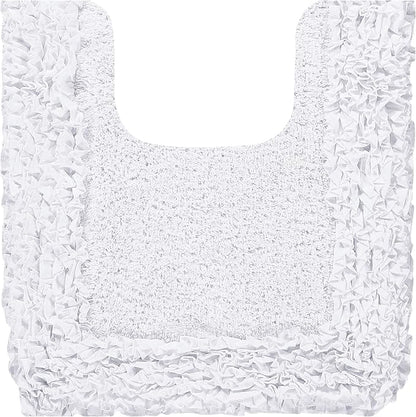 Better Trends Toilet Rugs U Shaped 100% Cotton, Non-Slip Washable 20" x 20" Rug Soft for Bathroom Floor Decor, Water Absorbent, Contour White Shaggy Border Collection
