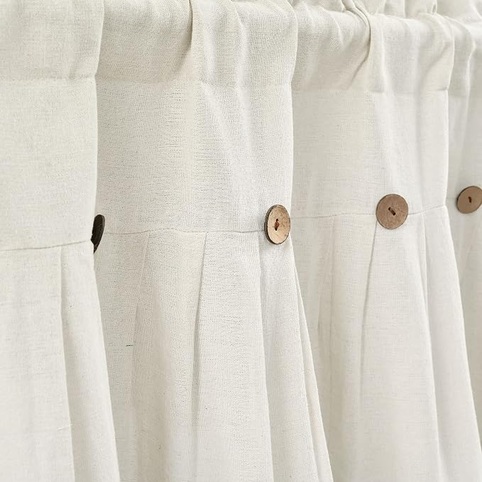 Lush Decor Linen Button Farmhouse Valance Curtians 52"W x 18"L Off White - Linen Valances For Windows - Kitchen Curtains Valances - Bathroom Curtain