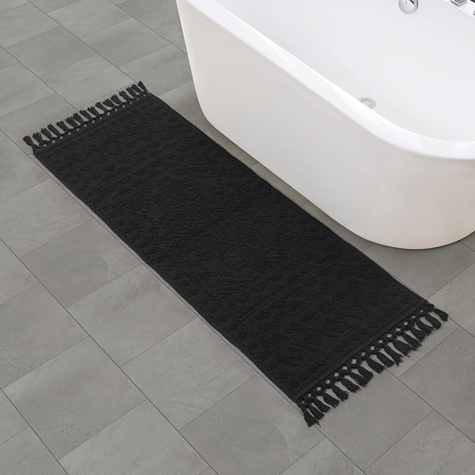 French Connection Nellore Bath Rugs, Woven and Beaded Bath Mats, Durable and Thick Bath Mats for Bathroom and Shower Rugs, 20" x 64", Black
