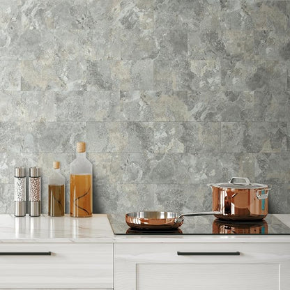 AULIGET 6" x 12" Peel and Stick Backsplash Wall Tiles, Grey & Beige Slate PVC Faux Stone Stick on Tiles for Backsplash Kitchen (Pack of 20)