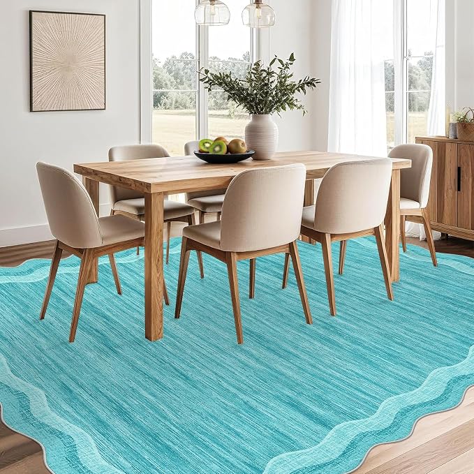 Garvee Scalloped 9x12 Area Rugs for Living Room Large Washable Rugs | Neutral Solid Rug Stain Resistant Non Slip Floor Mat Carpet Indoor Accent Rug for Bedroom Dining Room Playroom Home Decor